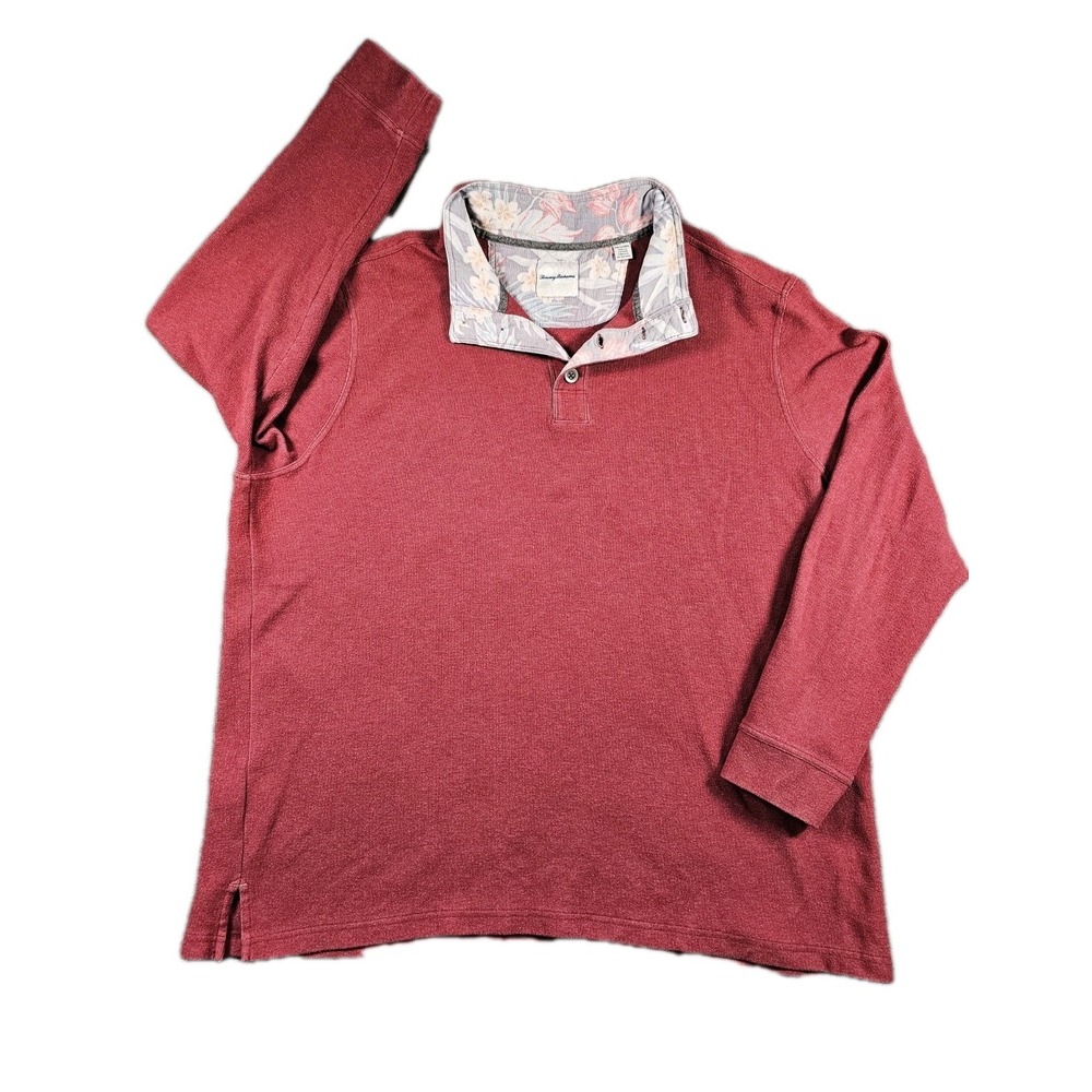 Tommy Bahama Mens 3XLT Big Tall‎ Red Knit Sweater Pullover Floral Collar Popover